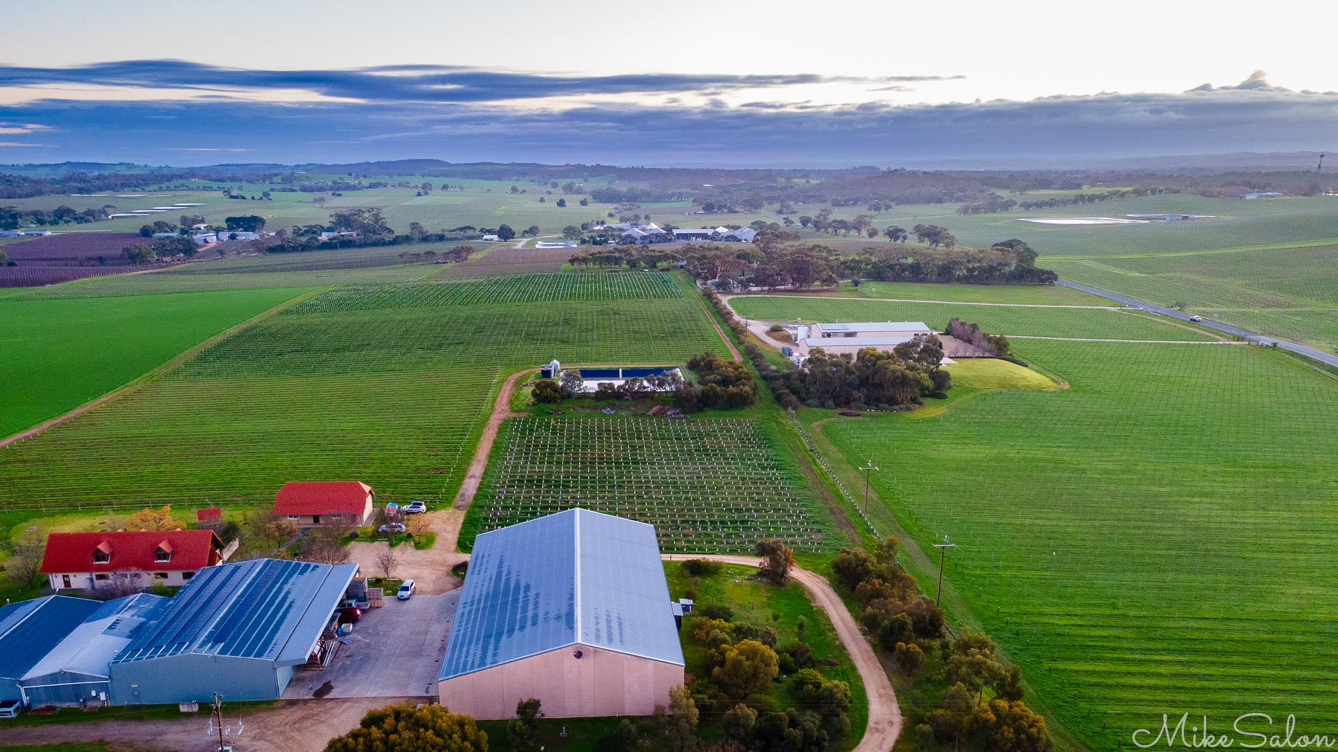 Aerial view of the Barossa western ridge looking over Tscharke Wines towards Laughing Jack Wines. [0022]