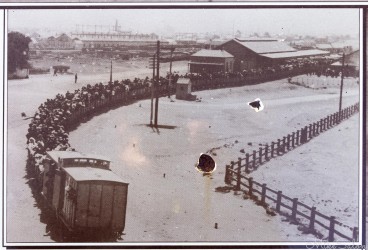 A rather damaged old photograph of a picnic train of the type attacked by the Turkish sympathisers. [3115]
