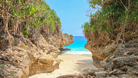 Tiny but pretty Merriel Beach, fully enclosed by limestone cliffs, is an ideal spot for a quiet (but careful) swim.[1309]