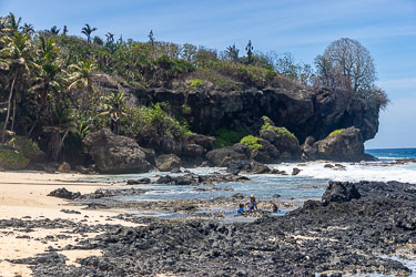 Requiring a walk along a bush track, Dolli Beach is a popular but secluded gem on Christmas Island.  Traditional swimming is impossible here, people get wet in sandy bottomed rockpools.[9931]