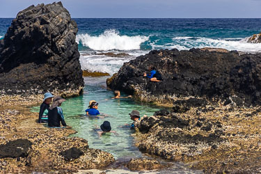 Easily the best places to get wet on Dolly Beach are these sandy-bottomed rockpools, refreshed by regular waves at the right tide. [9955]