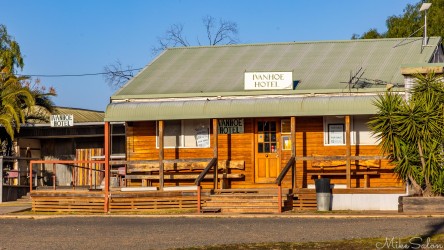 The Ivanhoe Hotel looks inviting in a rustic way, but it`s closed and For Sale. When open it provided accommodation and meals, but no more. The present building dates from 1996, after its predecessor burnt down in 1995. [2022]