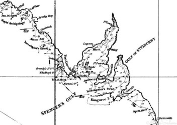 Portion of Flinders` chart after circumnavigating Australia (travelling left to right). It shows where he called into Kangaroo Island, and that he did not go right around KI.