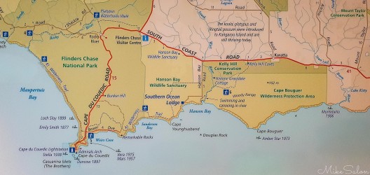 This portion of a larger map shows many features of the south-west that we were able to visit. The SOL is perfectly placed to explore this part of Kangaroo Island. [5801]