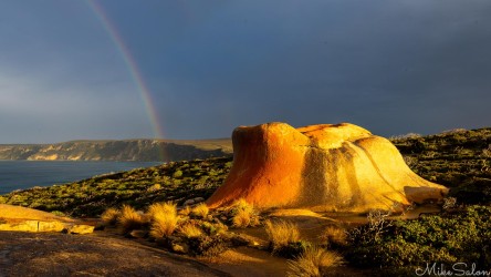 Dawn`s first rays and a rainbow at the Remarkables. [4123]