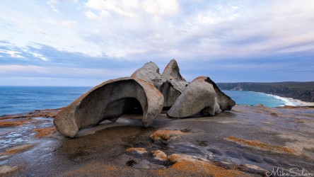The Remarkable Rocks on KI sit on Kirkpatrick Point and overlook a beach looking to Weirs Cove. [4088]