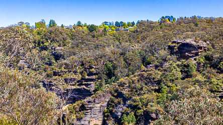 Houses in Katoomba on top of the precipice, as seen from near Leura Cascades. [5757]