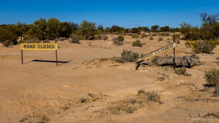 Lake Drive in Kinchega National Park was partly closed due to rain, but this part of it looks to be just abandoned. Out here, a simple sign can reroute an entire day's plans—and remind you who really runs the show. [2434]