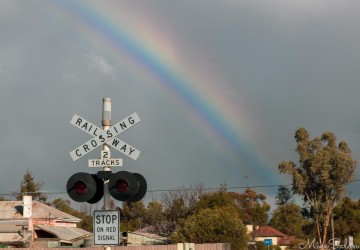  A fleeting burst of colour over the railway crossing — nature’s way of marking the day the drought broke. [3196]