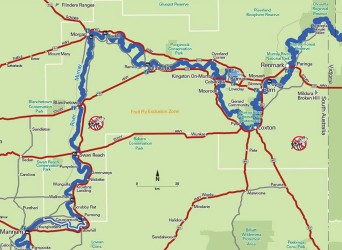 BrandAction map showing the towns we visited along the Sturt Highway in Riverland SA. The Murray winds through South Australia’s food bowl — a ribbon of life connecting orchards, vineyards, and towns.
