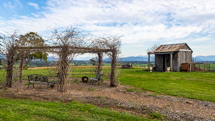 Rustic features in front of Strathearn Park Lodge. [5399]
