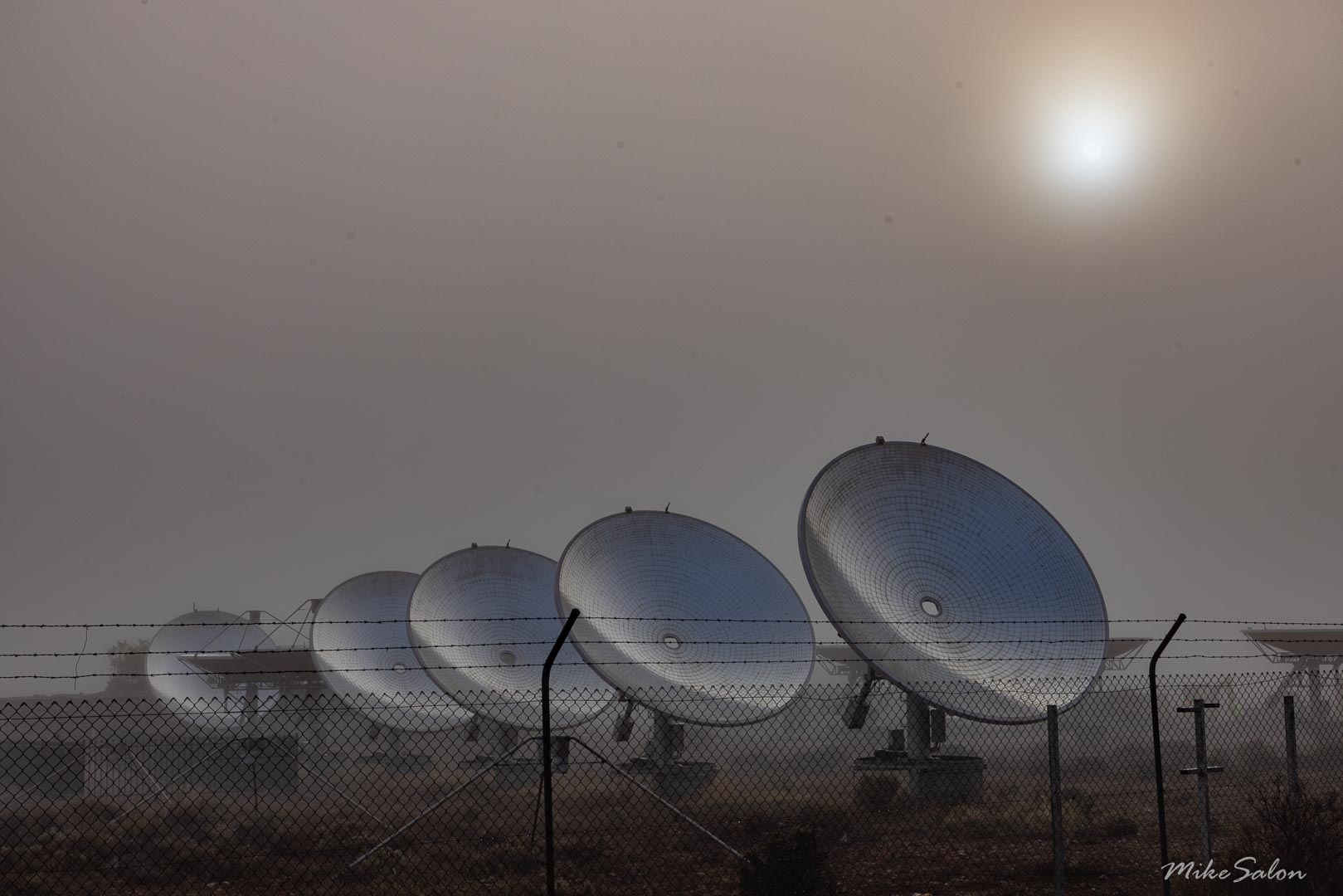Eerie in the early morning fog, decommissioned  solar power cells not bothering to look for the sunshine! [2069]